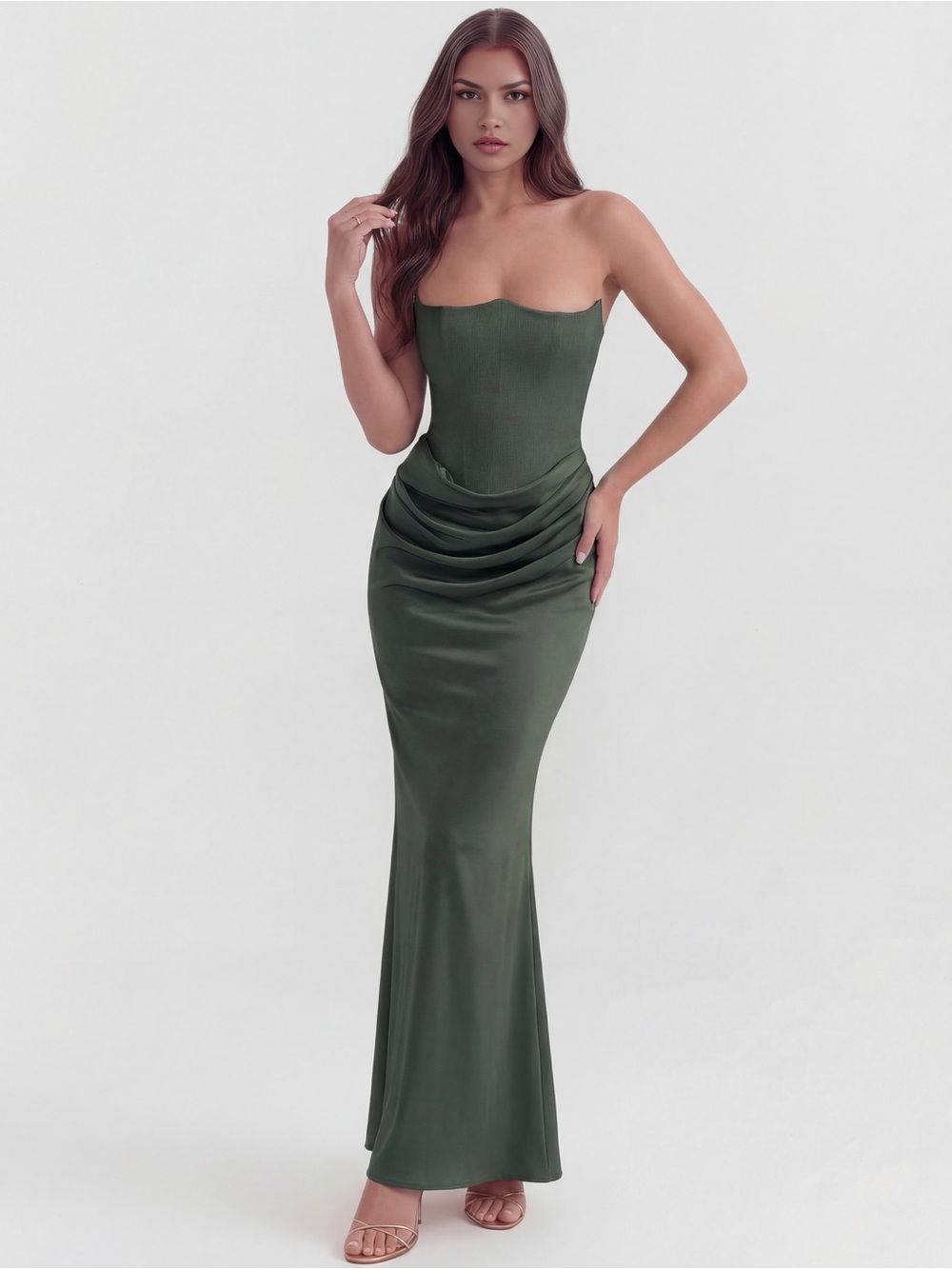 Almond Muse Rosalind Strapless Long Maxi Dress Gown Dark Green Large NEW NWT